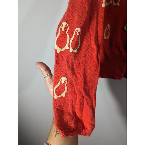 Field Flower Anthropologie Penguins Print Red Cardigan Women Size S - Picture 5 of 7